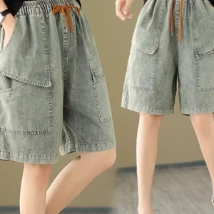 Sorts de Cintura Alta Com Pernas Largas - Slimming em Denim Fino.