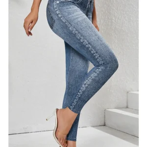 Calças Slim de Esporte Jeans - Leggings Retro Para Mulheres.
