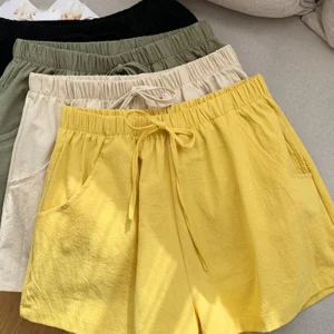 Shorts de Linho FemininoI - Toolin Casual/Cintura Alta.