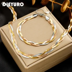 Colar e Pulseiras Para Mulheres - DIEYURO 316L/Aço Inoxidável 3in1/Crossover.