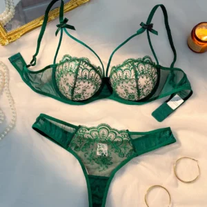 Conjunto de Lingerie - Semi Transparente Com Laço.
