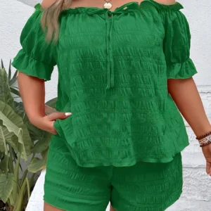 Blusa Tomara Que Cai Feminina - Elegante Ombro de Fora e Conjunto de Calças Curtas.