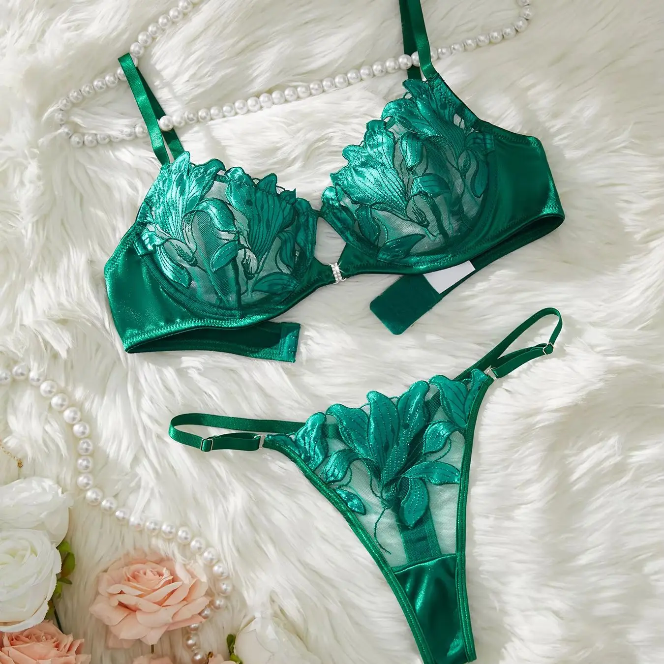 Conjunto de Lingerie Sexy - Bordado Floral Feminino. - Imagem 5