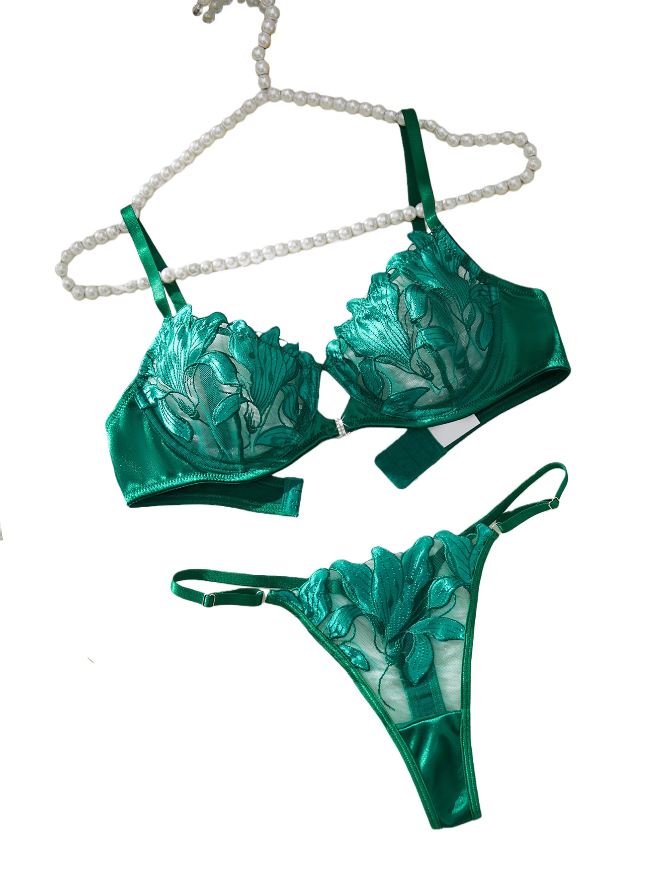Conjunto de Lingerie Sexy - Bordado Floral Feminino. - Imagem 35