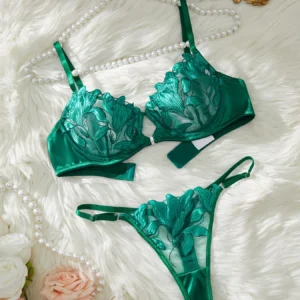 Conjunto de Lingerie Sexy - Bordado Floral Feminino.