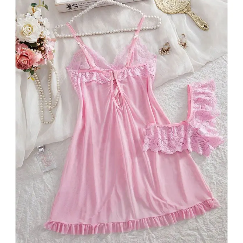 Conjunto Rosa Feminino - Camisola e Calcinha.